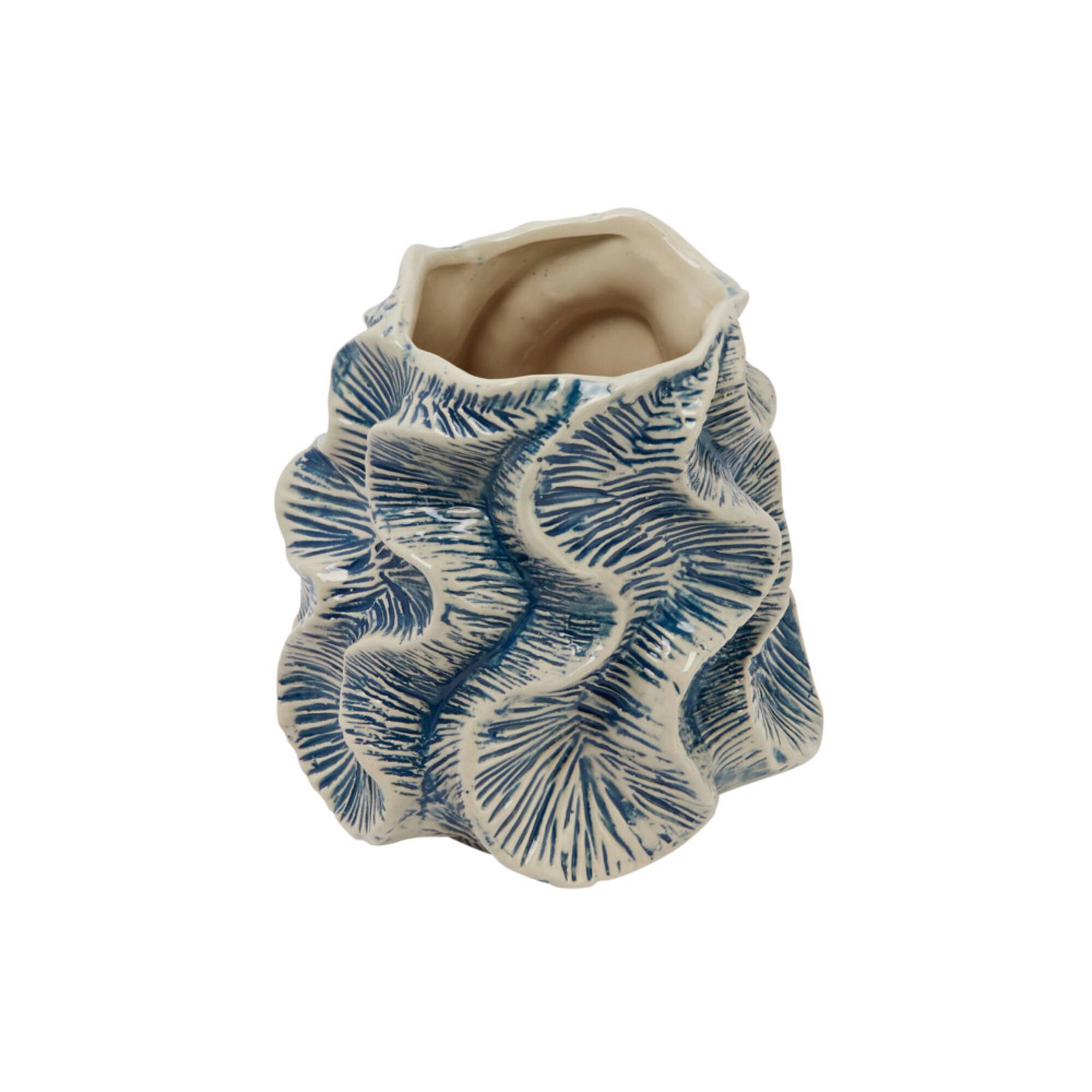 Hello Honey® Bloomingville 7.5" Blue & Ivory Organically Shaped Stoneware Vase